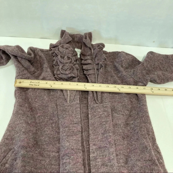 Soft Surroundings Womens XS 100% Wool Purple Open Cardigan Sweater Floral Neck. - Picture 10 of 10